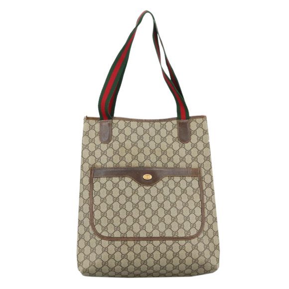 GUCCI GG Supreme Web Sherry Line Tote Bag PVC Beige Red 16 002 4487 Auth 107970 - Picture 2 of 16